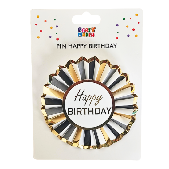 Imagen de PIN HAPPY BIRTHDAY NEGRO-DORADO x1