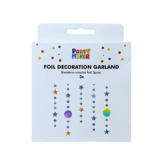 Imagen de TIRAS PARA GLOBOS O BANDERÍN CÍRCULOS Y ESTRELLAS FOIL 3 pzas.