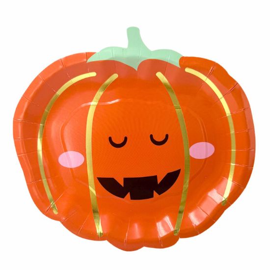 Imagen de PLATOS DE PAPEL CALABAZA HALLOWEEN 8 pzas.