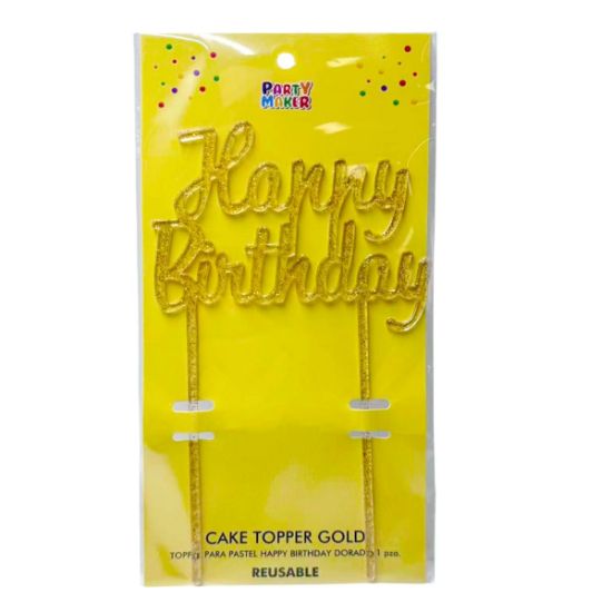 Imagen de TOPPER PARA PASTEL HAPPY BIRTHDAY DORADO