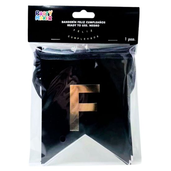 Imagen de BANDERÍN FELIZ CUMPLEAÑOS  LISTO PARA USAR. NEGRO 1 pza.