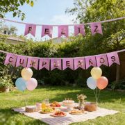 Imagen de BANDERÍN FELIZ CUMPLEAÑOS LISTO PARA USAR. ROSA 1 pza.