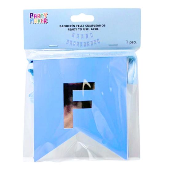 Imagen de BANDERÍN FELIZ CUMPLEAÑOS  LISTO PARA USAR. AZUL 1 pza.