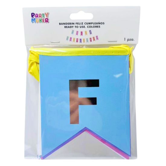 Imagen de BANDERÍN FELIZ CUMPLEAÑOS  LISTO PARA USAR. COLORES 1 pza.