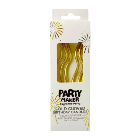 Imagen de VELAS CURVAS DE CUMPLEAÑOS DORADAS 6 PZAS.