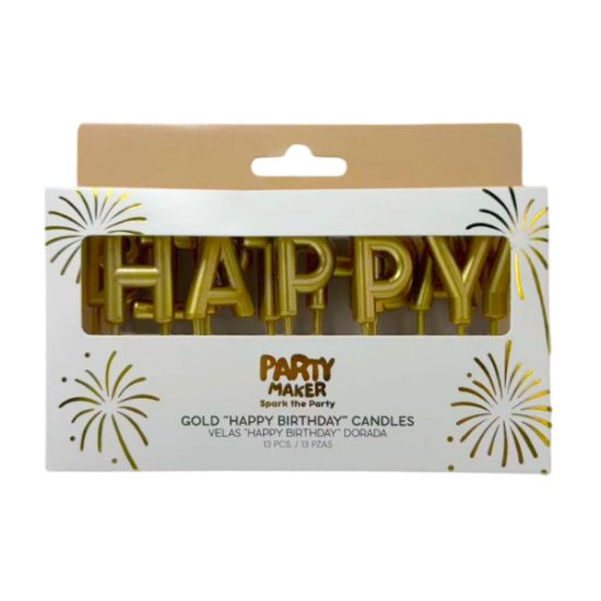 Imagen de VELAS HAPPY BIRTHDAY METÁLICAS DORADA