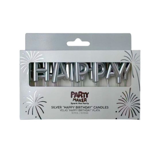 Imagen de VELAS HAPPY BIRTHDAY METÁLICAS PLATA