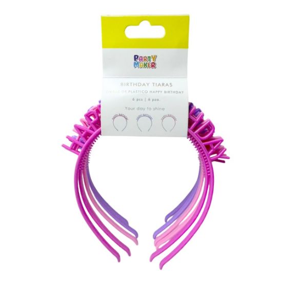 Imagen de TIARAS DE PLÁSTICO HAPPY BIRTHDAY 6 pzas.