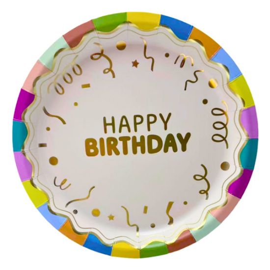 Imagen de PLATO DE PAPEL CUMPLEAÑOS GRANDE 23 cm 8 pzas.