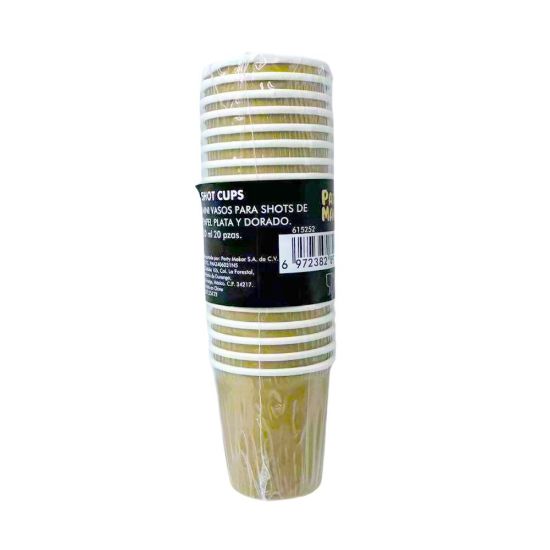 Imagen de MINI VASOS PARA SHOTS DE PAPEL PLATA Y DORADO.