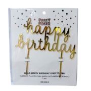 Imagen de TOPPER PREMIUM DE PLÁSTICO PARA PASTEL HAPPY BIRTHDAY DORADO 1 pza.
