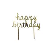 Imagen de TOPPER PREMIUM DE PLÁSTICO PARA PASTEL HAPPY BIRTHDAY DORADO 1 pza.