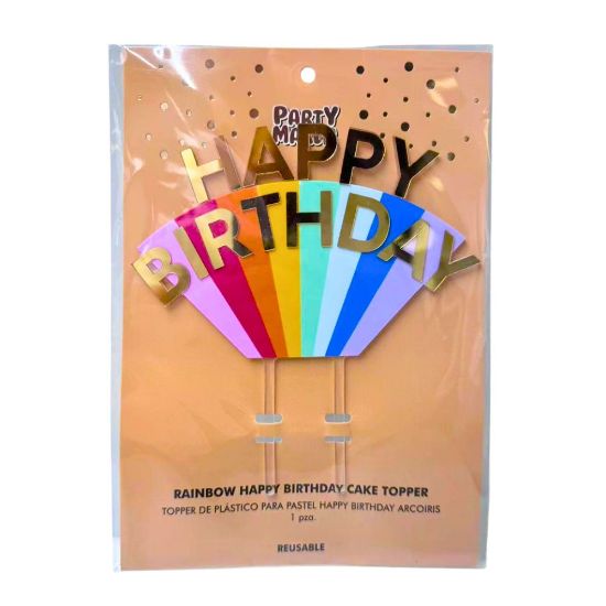 Imagen de TOPPER PREMIUM DE PLÁSTICO PARA PASTEL HAPPY BIRTHDAY ARCOIRIS 1 pza.