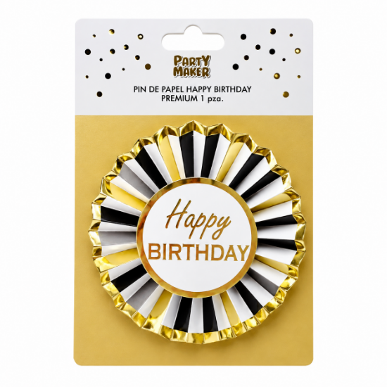 Imagen de PIN HAPPY BIRTHDAY NEGRO-DORADO 1 PZA.