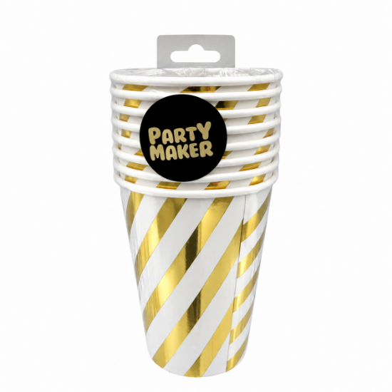 Imagen de VASO DE PAPEL PREMIUM FESTIVO DORADO 12 oz 8 pzas.